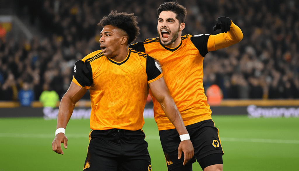 Joueurs de Wolverhampton en action durant le match.