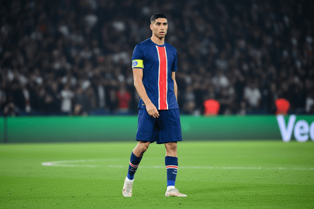 Achraf Hakimi célébrant une victoire avec le maillot du Maroc