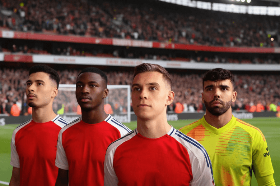 Joueurs d'Arsenal célébrant un but lors d'un match.