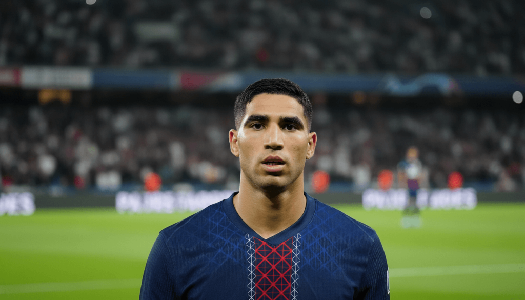 Achraf Hakimi souriant lors d'une conférence de presse avant la Coupe d'Afrique.