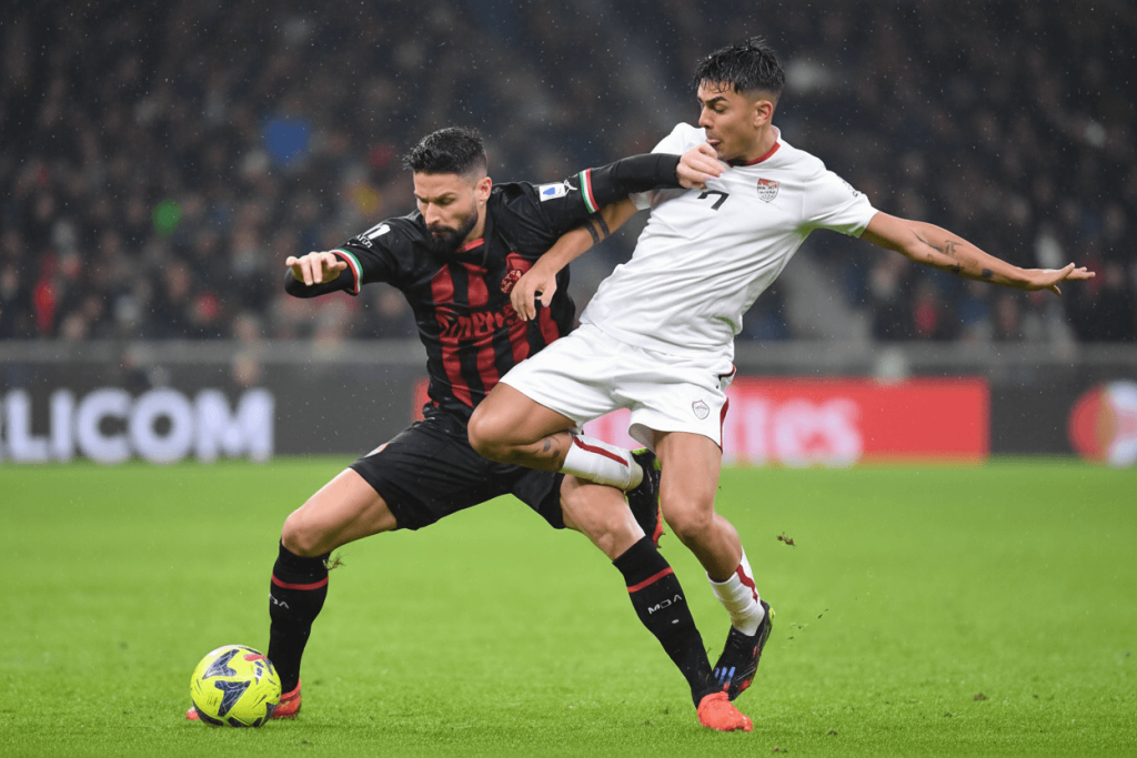 Match entre le Milan AC et l'AS Roma sur le terrain.
