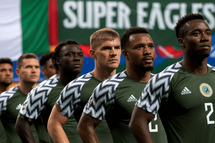 Les joueurs du Nigeria se préparant pour le match contre le Gabon.