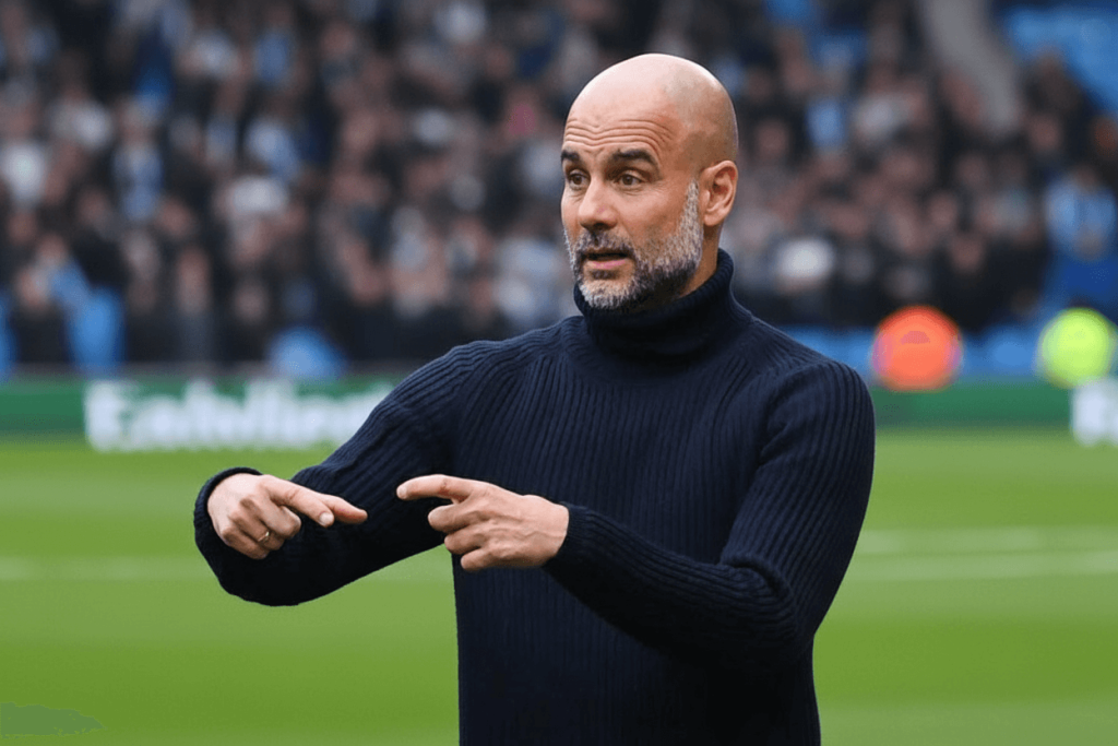 Pep Guardiola soulevant la Ligue des champions avec Manchester City.