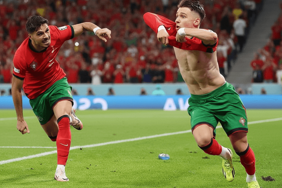 L'équipe du Portugal posant ensemble avant le match.