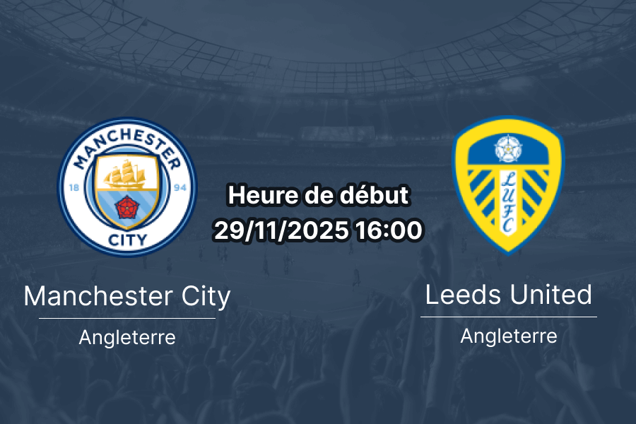 Affiche du match Manchester City – Leeds United à l'Etihad Stadium