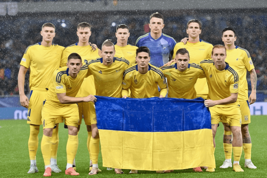 Les joueurs ukrainiens en séance d’entraînement avant le match.