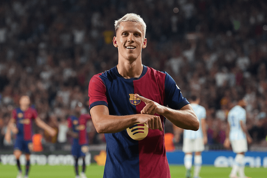 Dani Olmo célébrant son but avant sa blessure