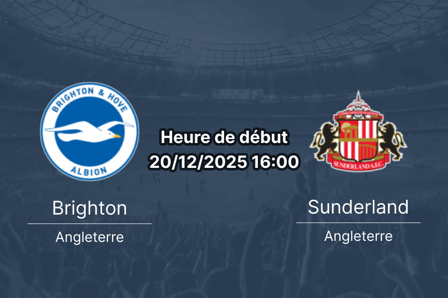 Couverture du pronostic pour le match Brighton vs Sunderland.