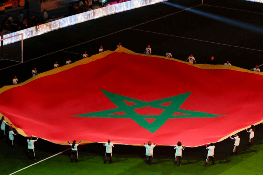 L’équipe marocaine célébrant la victoire en quart de finale