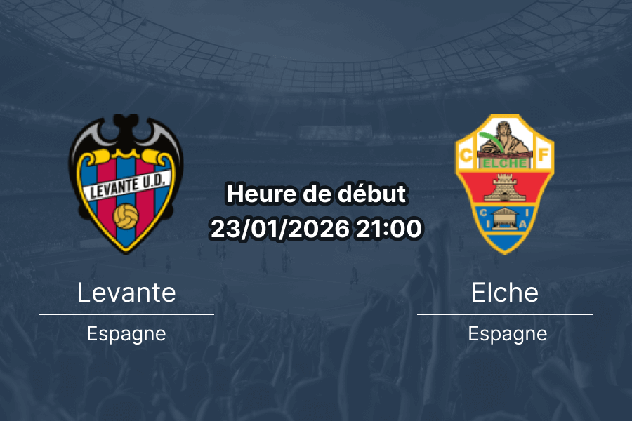 Pronostic Levante UD Elche CF derby valencien LaLiga 23 janvier 2026 cotes 1xBet RDC