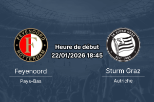 Pronostic Feyenoord vs Sturm Graz Europa League 22 janvier 2026 – Analyse et cotes pour parier sur ce match de la 7e journée au Stadion Feijenoord