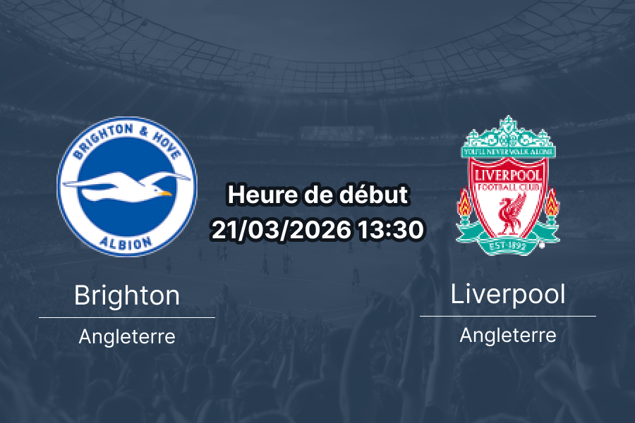 Pronostic Brighton Hove Albion vs Liverpool Premier League journée 31 samedi 21 mars 2026 Amex Stadium analyse cotes 1xBet APK RDC Congo