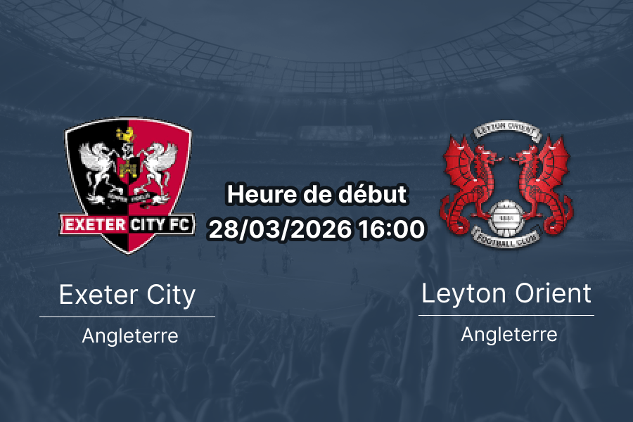 Pronostic Exeter City vs Leyton Orient League One journée 40 samedi 28 mars 2026 St James Park analyse cotes 1xBet RDC Congo