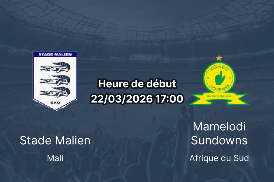 Pronostic Stade Malien vs Mamelodi Sundowns quart de finale retour CAF Champions League 22 mars 2026 Bamako Stade 26 Mars