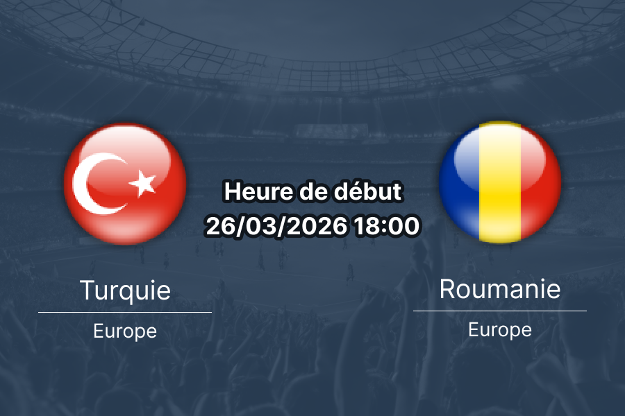 Pronostic Turquie Roumanie barrage qualification Coupe du Monde 2026 UEFA Pathway C 26 mars Beşiktaş Stadyumu Istanbul paris 1xBet APK RDC Jean-Pierre Mwamba