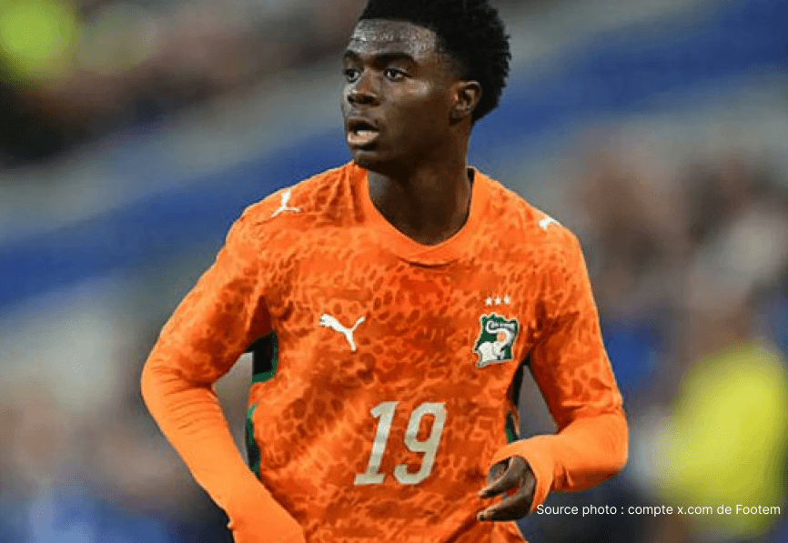 Christ Oulaï portant le maillot de la Côte d'Ivoire lors d'un match international avec les Éléphants