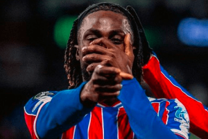 Evann Guessand célèbre un but avec Crystal Palace en Premier League