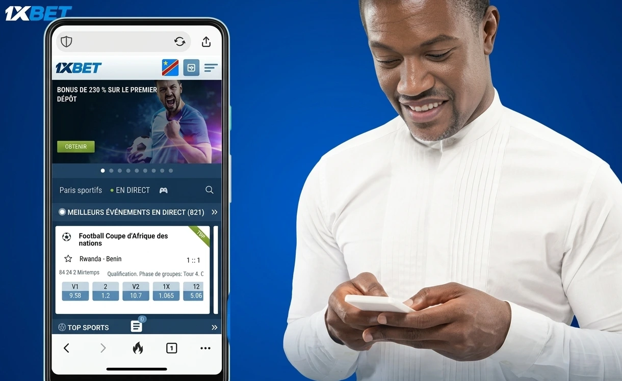 Version mobile 1xBet RDC – inscription depuis le navigateur