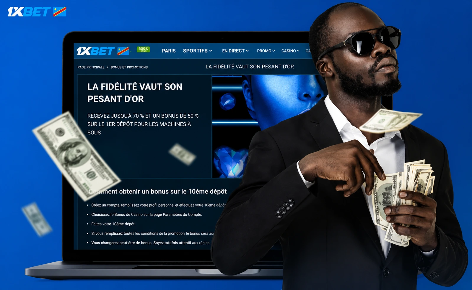 Retrait bonus 1xBet RDC – M-Pesa Airtel Money Orange Money