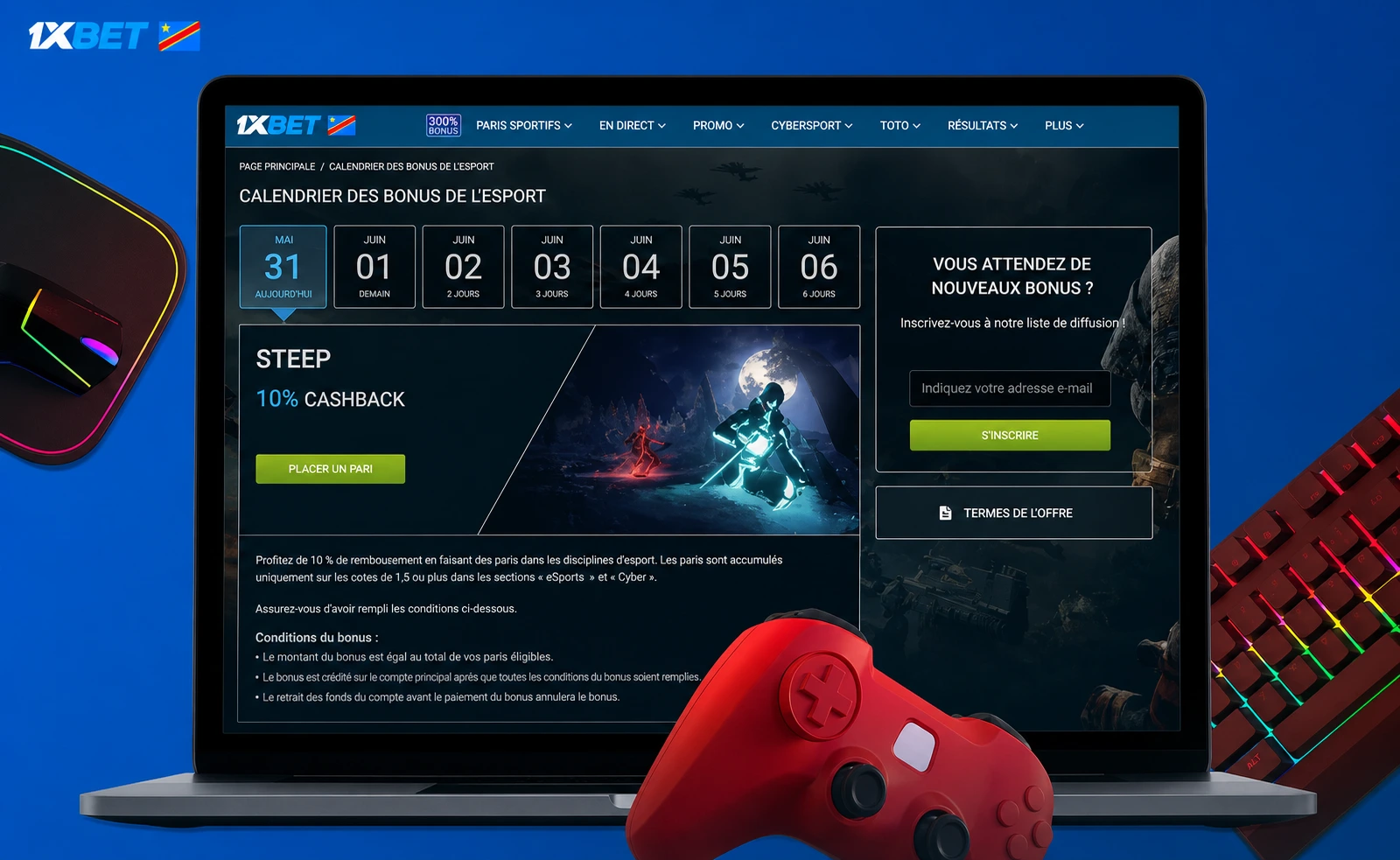 Conditions bonus 1xBet RDC – cashback et wagering