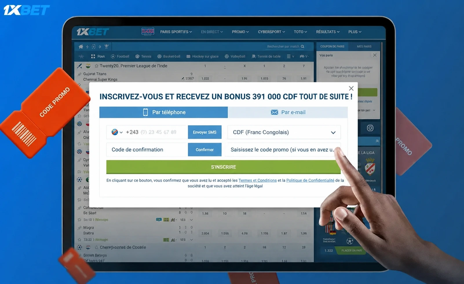 Code promo 1xBet RDC – bonus connexion compte