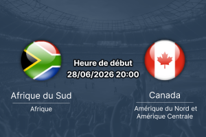 Pronostic Afrique du Sud Canada – SoFi Stadium Inglewood, Coupe du Monde 2026 1/16e de finale 28 juin