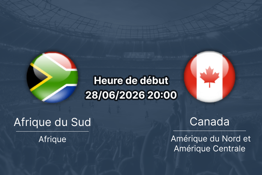 Pronostic Afrique du Sud Canada – SoFi Stadium Inglewood, Coupe du Monde 2026 1/16e de finale 28 juin