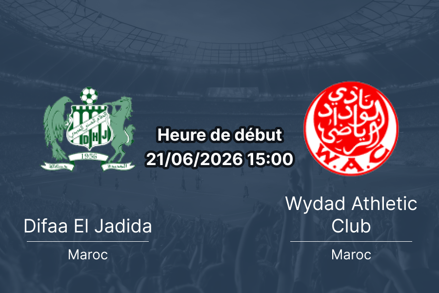 Pronostic Difaa El Jadida Wydad Athletic Club – Stade Ben M'Hamed El Abdi, Botola Pro Inwi 21 juin 2026