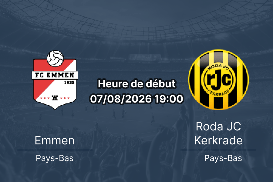 Pronostic Emmen Roda JC Kerkrade – De Oude Meerdijk Emmen, Eerste Divisie ouverture saison 2026-27, 7 août 2026