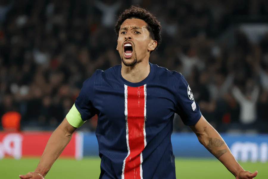 Marquinhos défendant lors du match contre Tottenham.