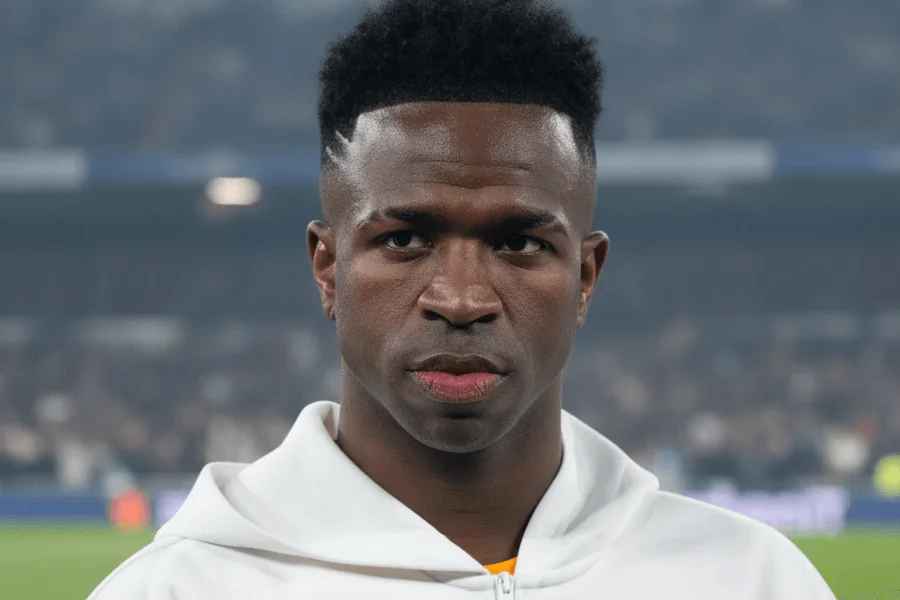 Vinicius Junior célébrant un but avec ses coéquipiers au Santiago Bernabéu.