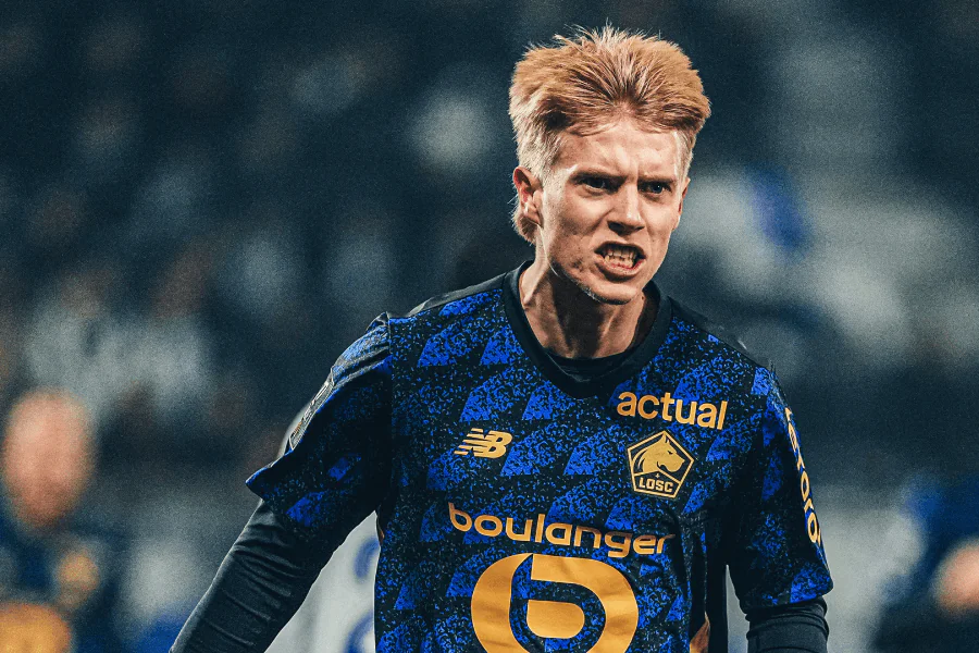 Les joueurs de Lille fêtent un but contre Auxerre