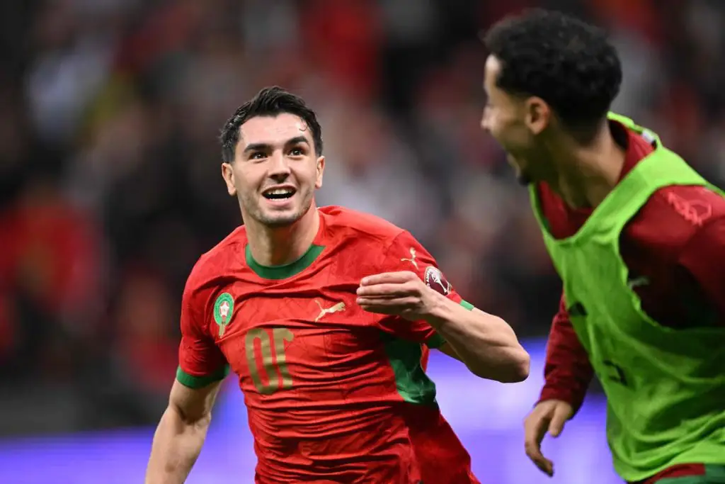 Brahim Diaz célébrant son but contre le Cameroun à la CAN