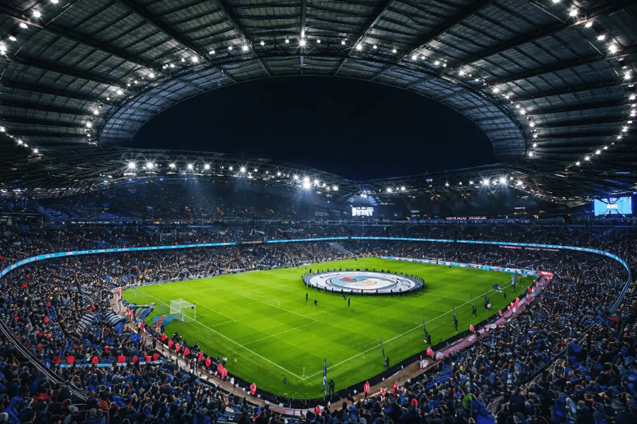 Manchester City Etihad Stadium vue aérienne stade 2026

