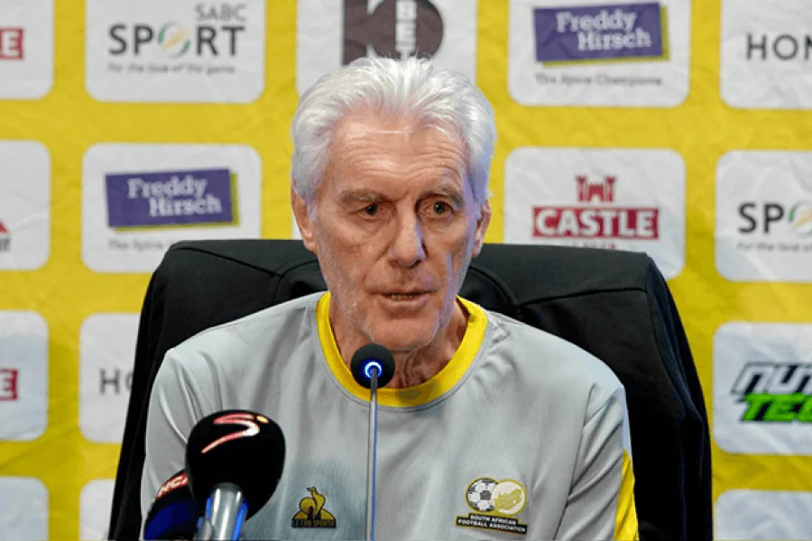 Hugo Broos entraîneur Bafana Bafana annonce Cross Makhanya Coupe du Monde 2026 résidence Sefako Makgatho Pretoria 27 mai 2026
