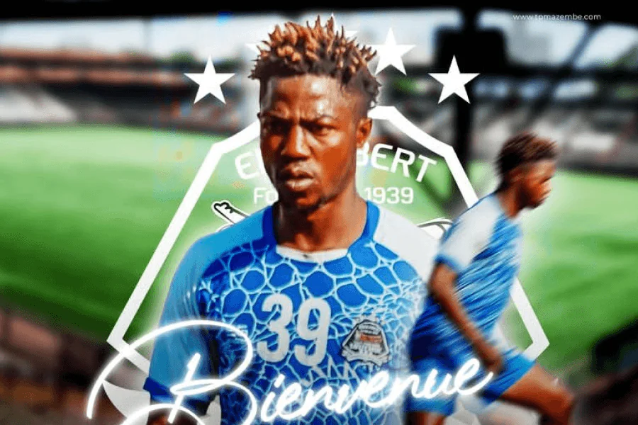 Élie Mpoyo célèbre son but lors du match Don Bosco 2-0 Simba J7 play-offs Linafoot 2026 au stade Frédéric Kibassa Maliba Lubumbashi